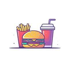 Cheeseburger, fries, soda combo; fast food meal