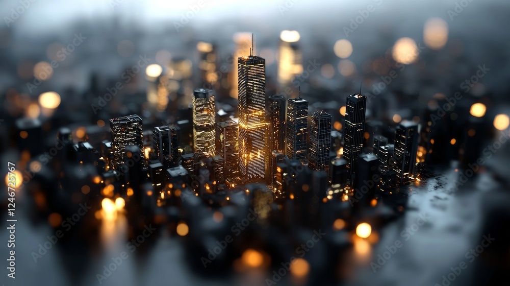 Poster abstract 3d city rendering featuring lines and digital elements on a hexagonal grid, illustrating th