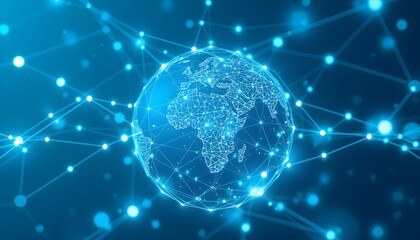 global network, digital world, blue glowing connections, futuristic sphere, interconnected nodes
