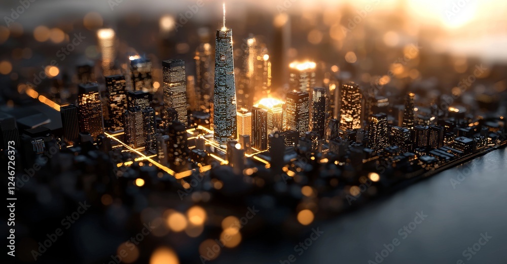 Poster smart city concept with abstract lines and dots connected by gradient lines, illustrating big data c