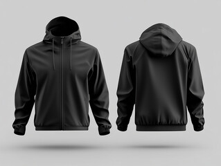 Black Hooded Softshell Jacket Mockup Front and Back View High-Quality Apparel Design Template for Branding and Promotion