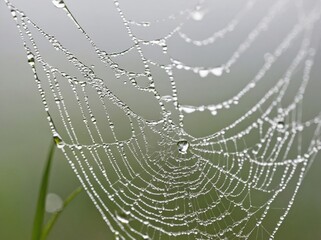 Dew-Covered Spiderweb with a blur background