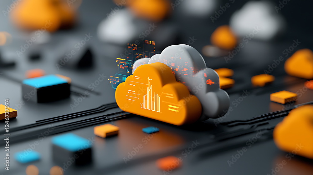 Poster cloud computing architecture digital workspace 3d visualization modern technology environment close-