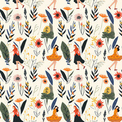 Seamless watercolor floral pattern - green leaves and branches composition on background, perfect for wrappers, wallpapers, postcards, greeting cards, wedding invitations, romantic events