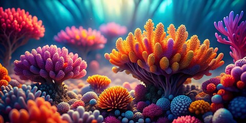 Fototapeta premium Elegant Line Art Corals: Bokeh Background Stock Photo - High-Resolution Underwater Illustration