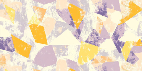 Fototapeta premium A seamless abstract background with bold geometric shapes in sunshine yellow, lilac, and peach fuzz, creating an edgy yet balanced composition.