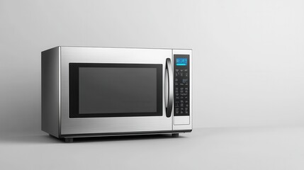 Obraz premium Modern Stainless Steel Microwave Oven with Digital Display on Clean Background