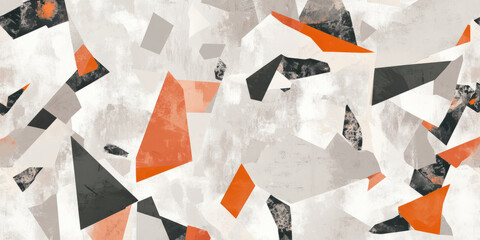 A soft grey background with abstract, fragmented shapes scattered across the design. The irregular pattern gives it an edgy, artistic vibe, perfect for creative portfolios or avant-garde projects.
