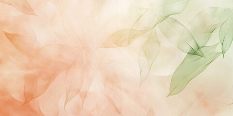 A peach fuzz abstract background with soft, delicate leaf shapes in peach and light green tones, evoking the freshness of a spring morning.