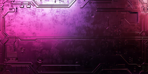 Futuristic sci-fi metal panel background with engraved cybernetic patterns and neon highlights.