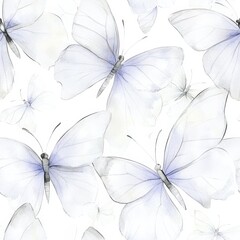 Seamless butterfly pattern with delicate sketches in a minimalistic black and white design for elegant textile applications