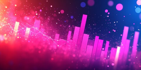 Abstract Dynamic Financial Chart Growth Concept with Glowing Bars on a Vibrant Background