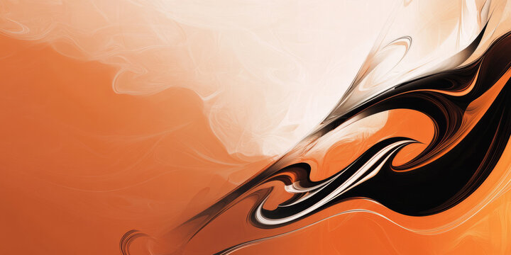 A layered burnt orange abstract background with fluid, marbled swirls of black and white, resembling a sophisticated artistic composition.