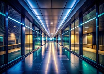 Fototapeta premium Empty Office Hallway at Night - Low Light Photography Stock Photo