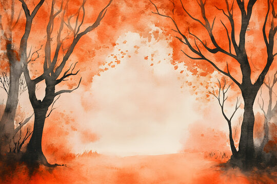 Watercolor halloween orange automn background