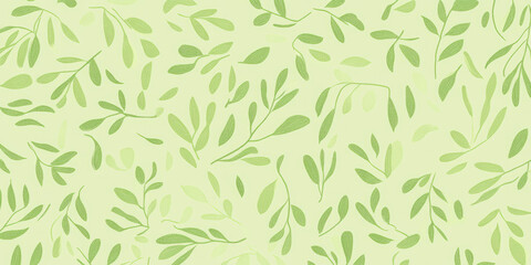 Fototapeta premium A light lime green background with organic, hand-drawn shapes resembling leaves and vines scattered throughout. The playful, natural design is ideal for eco-friendly brands, nature-inspired visuals,