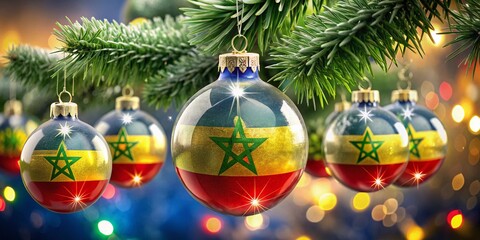 Naklejka premium Ethiopian Flag Bauble Double Exposure Photography Series - Festive Ornament