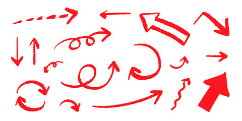 ベクターの筆ペンの手書きの矢印セット 赤