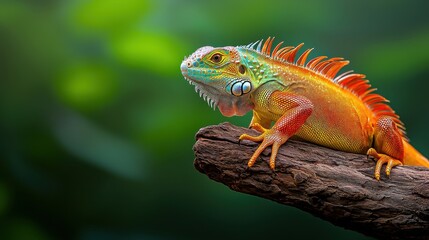 Obraz premium Lively Green Iguana Species Close Up Reptile Animal Stock Photo