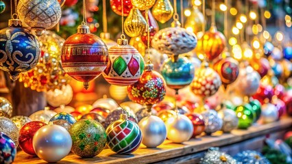 Festive Christmas Ornaments for Sale on Market Stall