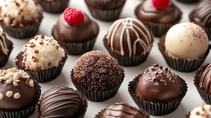 Conventional cakes of chocolate topped with creamy sugar