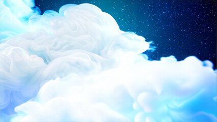 Fluffy clouds in serene blue sky with copy space for text