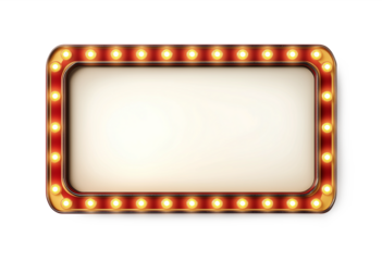 A blank rectangular retro red marquee sign with lights isolated on transparent background, PNG