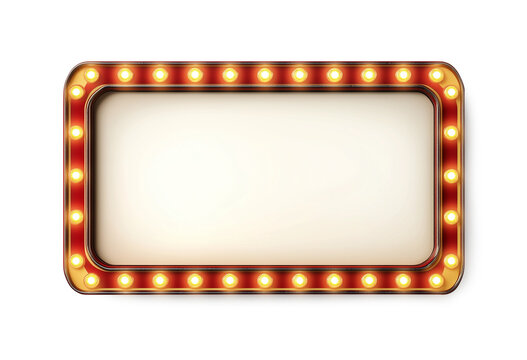 A blank rectangular retro red marquee sign with lights isolated on transparent background, PNG