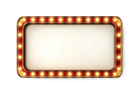A blank rectangular retro red marquee sign with lights isolated on transparent background, PNG