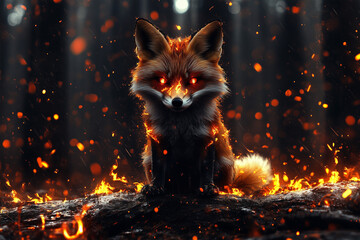 red fox in the night forest