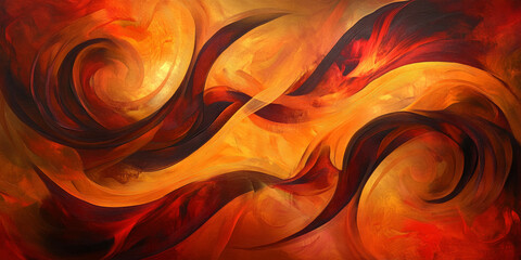 A warm abstract design featuring three colors--burnt orange, deep red, and golden yellow. The flowing design evokes warmth and passion, perfect for fall-themed designs, event promotions, or energetic