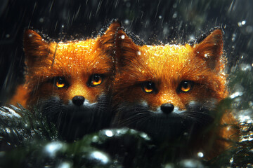 red fox in the night forest