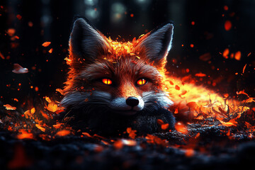 red fox in the night forest
