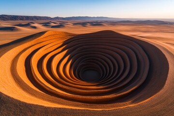 Naklejka premium A aerial view of circular crop fields in a desert, showcasing innovative irrigation techniques