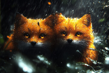 red fox in the night forest