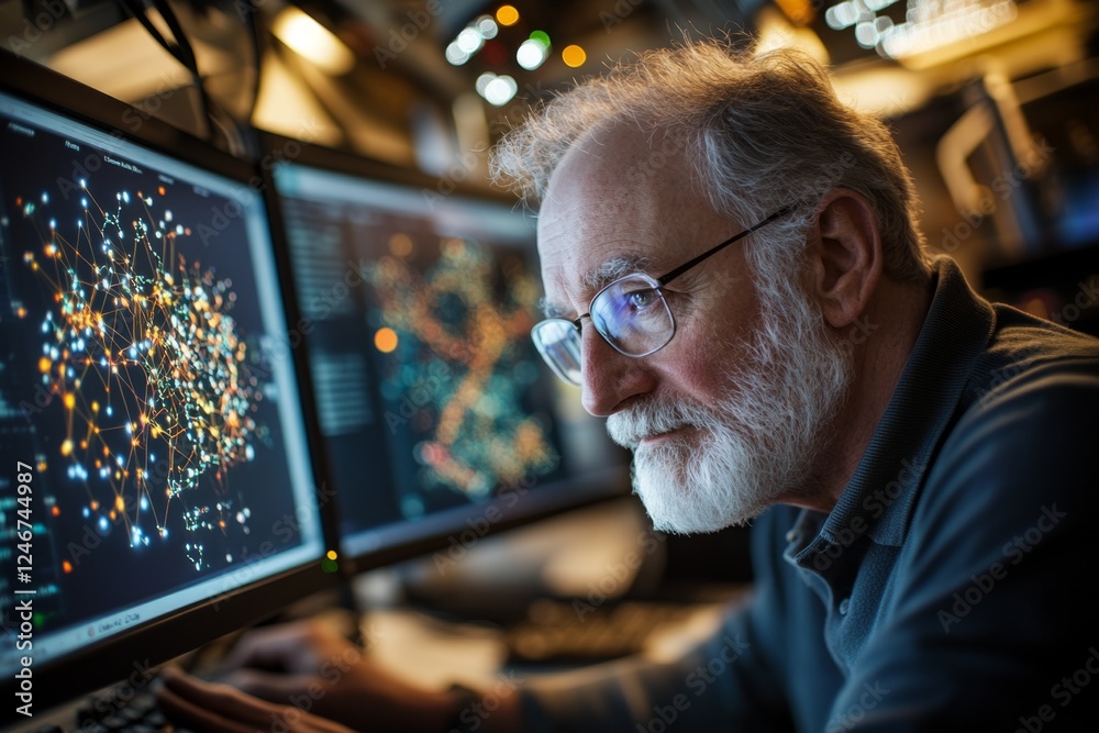 Aufkleber A biochemist analyzing molecular structures on a high-tech computer screen