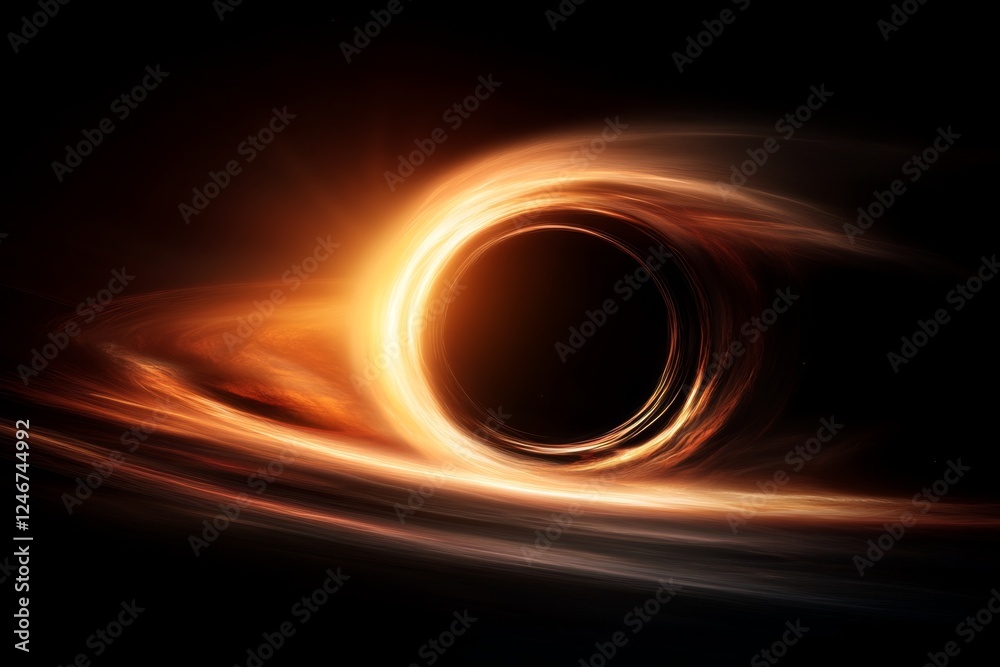 Poster A black hole simulation on a high-tech computer screen, with gravitational lensing effects visible