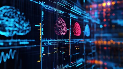 Obraz premium A closeup of a computer screen displaying complex waveforms and neural signals showcasing realtime data analysis from a brainmachine interface experiment illustrating the intricate