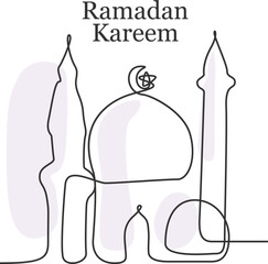 Ramadan Kareem Mosque Doodle Ilustration with Simple and Abstract Monoline Style