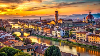 Fototapeta premium Florence River Buildings: Iconic Architecture Along Arno River in Tuscany, Italy