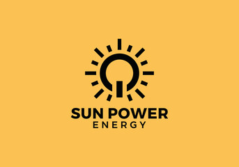 sun with power button logo. technology solar energy design vector graphic