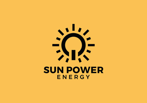 sun with power button logo. technology solar energy design vector graphic