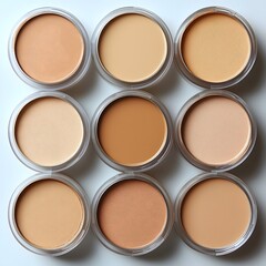 Pressed powder foundation makeup swatches, skin cosmetics shade chart.