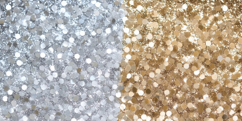A sparkling silver and gold mixed glitter background, where the two metallic hues dance in the light. The luxurious combination creates a sophisticated, festive backdrop, perfect for holiday designs,