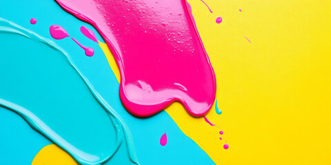 A playful abstract background with three vibrant colors--bright turquoise, hot pink, and neon yellow--creating an energetic and fun vibe. This bold, youthful design is perfect for creative marketing