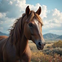Obraz premium horse and beautiful background with its rider