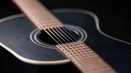 Fototapeta premium Acoustic guitar, close-up, dark background, music