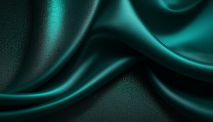 Obraz premium Green drapery silk fabric luxury background. Wavy abstract satin cloth vector texture pattern. Smooth shiny drape material curtain. Elegant velvet curve motion image realistic horizontal design.