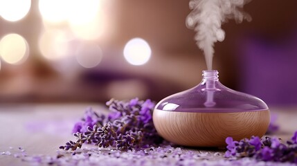 Diffuser equipped with fragrant oils on purple