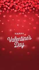 A red background with many hearts and the words Happy Valentine's Day
